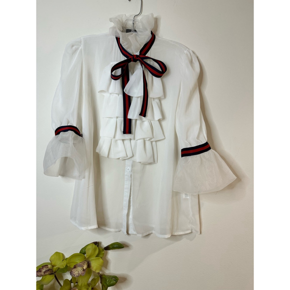 CBR white & black shirt in a bow Size L - Picture 3 of 7